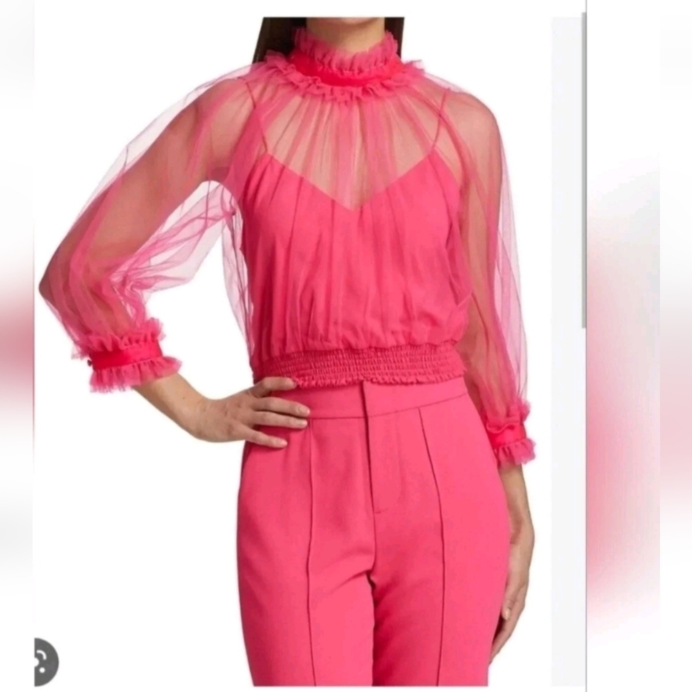 Alice + Olivia Alexia Ruffled Sheer Blouse in Pink Size  XS /S NWOT - Picture 6 of 13